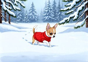 Chihuahua Puppys First Winter Day In Red Sweater by Puppy Prints
