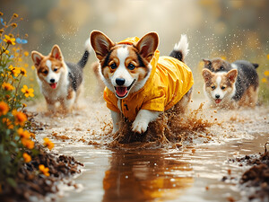 Corgi Puppy Ready For Rainy Day Adventure by Puppy Prints