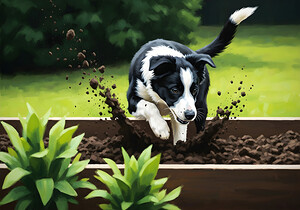 Border Collie Puppy Discovers Garden Bed by Puppy Prints