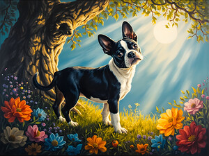 Sleepy Boston Terrier Puppy Rests After Shadow Adventure by Puppy Prints