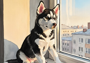 Sleepy Husky Puppy Naps On Cozy Windowsill