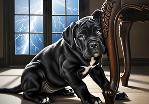 Cane Corso Puppy Seeks Shelter Under Table by Puppy Prints