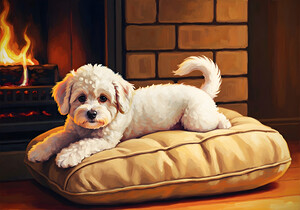 Bichon Frise Puppy Finds Perfect Fireplace Spot