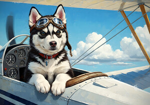 Husky Puppy Dreams Of Sky Adventures