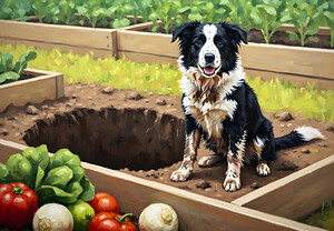 Guilty Border Collie Puppy Realizes Garden Mess by Puppy Prints