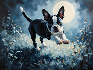 Boston Terrier Puppy Discovers Mysterious Nighttime Shadows