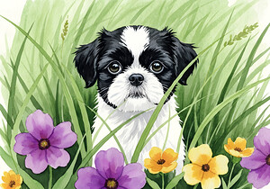 Shih Tzu Puppy Hiding In Tall Grass by Puppy Prints