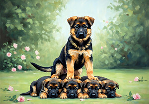 German Shepherd Puppy Reaches Top Of Puppy Pyramid by Puppy Prints