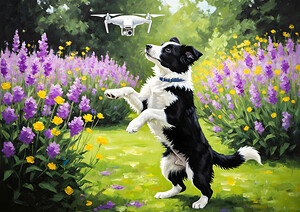 Border Collie Puppy Spots Something In The Sky by Puppy Prints