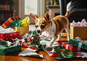 Chihuahua Puppy Discovers Christmas Morning Surprises by Puppy Prints