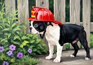 Boston Terrier Puppy Dreams Of Being A Brave Firefighter by Puppy Prints