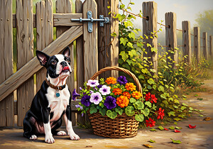 Boston Terrier Puppy Delivers Flowers To Loving Hands by Puppy Prints