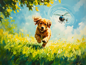 Exhausted Golden Puppy Rests After Helicopter Play