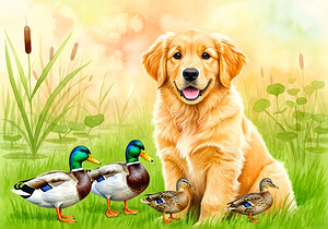 Golden Retriever Puppy Discovers The Pond by Puppy Prints