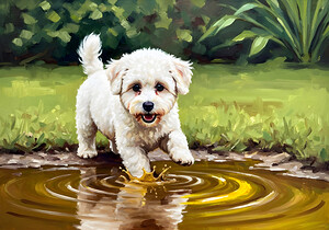 Bichon Frise Puppy Discovers Muddy Puddle