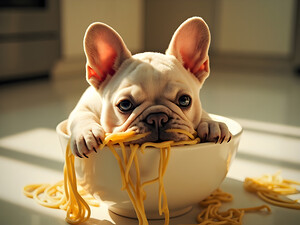 French Bulldog Puppy Discovers Spaghetti Bowl by Puppy Prints