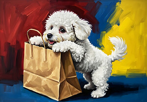 Bichon Frise Puppy Discovers Mysterious Shopping Bag
