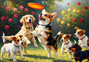 Pembroke Corgi Puppy Ready To Jump For Flying Frisbee by Puppy Prints