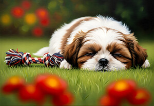 Shih Tzu Puppy Sound Asleep After Playtime by Puppy Prints
