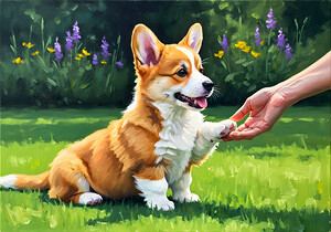 Pembroke Welsh Corgi Puppy Discovers New Hand Game by Puppy Prints