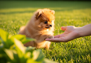 Happy Pomeranian Puppy After Learning Handshake by Puppy Prints