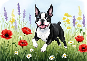 Boston Terrier Puppy Discovers Wildflower Meadow by Puppy Prints