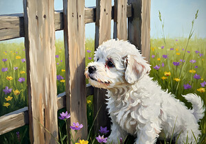 Bichon Frise Puppy Discovers The Park Fence