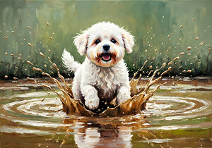 Muddy Bichon Frise Puppy After Puddle Adventure by Puppy Prints