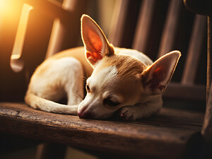 Chihuahua Puppy Dreams Peacefully On Rocking Chair by Puppy Prints
