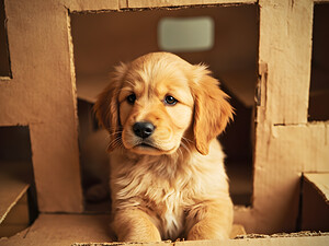 Golden Retriever Puppy Discovers Perfect Hiding Spot by Puppy Prints
