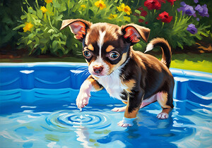 Chihuahua Puppy Discovers The Pool by Puppy Prints