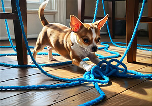 Chihuahua Puppy Discovers Yarn Ball by Puppy Prints