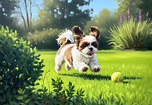 Shih Tzu Puppy Spots The Perfect Tennis Ball by Puppy Prints