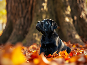 Playful Cane Corso Puppy Circles Around Tree Base by Puppy Prints