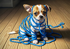 Guilty Chihuahua Puppy With Destroyed Yarn by Puppy Prints