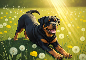 Rottweiler Puppy Finds Perfect Sunny Spot by Puppy Prints