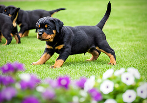 Rottweiler Puppy Starts The Chase In Sunny Yard by Puppy Prints