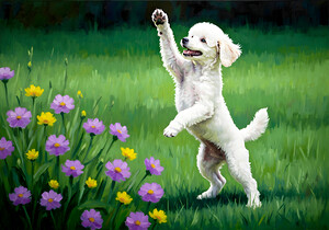 Excited Poodle Puppy Ready To Play by Puppy Prints