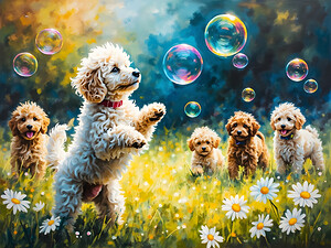 Poodle Puppy Discovers Magical Floating Bubbles by Puppy Prints