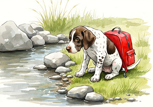 Adventurous German Shorthaired Pointer Puppy Rests After Day Of Exploring by Puppy Prints