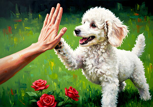 Triumphant Poodle Puppy Celebrates Success by Puppy Prints