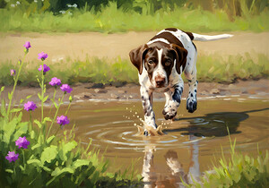 German Shorthaired Pointer Puppy Discovers Muddy Puddle by Puppy Prints