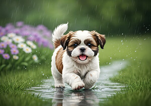 Happy Shih Tzu Puppy Enjoys Raindrop Adventure by Puppy Prints