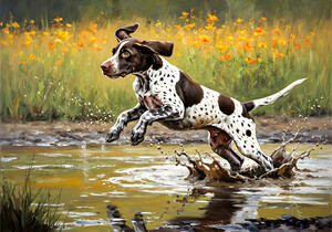 Happy Muddy German Shorthaired Pointer Puppy After Puddle Adventure by Puppy Prints