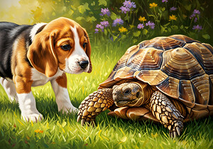 Beagle Puppy Discovers Garden Surprise by Puppy Prints