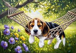 Beagle Puppy Discovers Perfect Hammock Spot by Puppy Prints