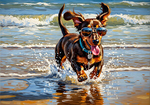 Dachshund Puppys Beach Adventure Begins With Cool Sunglasses