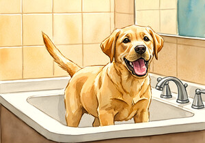 Patient Puppy Ready For Bath Time