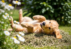 Herby Golden Puppy After Rolling Session