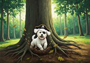 Successful Bichon Pirate Finds Amazing Treasure Chest by Puppy Prints